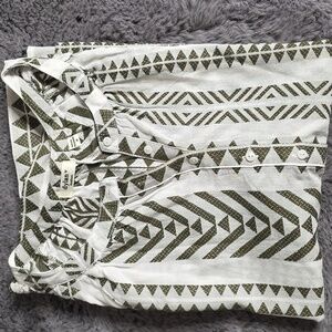 Dylan Fun Off White Green Print Short Sleeve Button cotton shirt size M